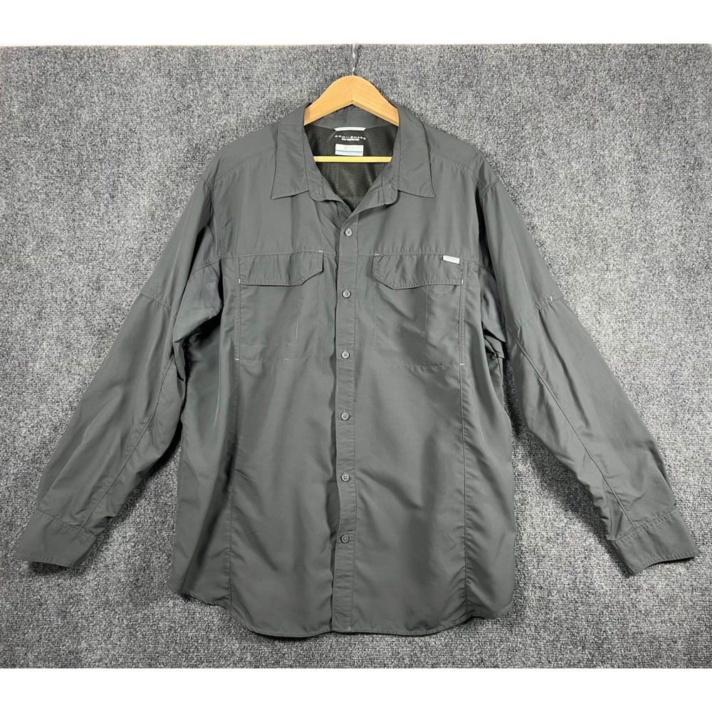 Columbia Omni-Shade Mens XXL Gray Long Sleeve Hiking Fishing Button Down Shirt